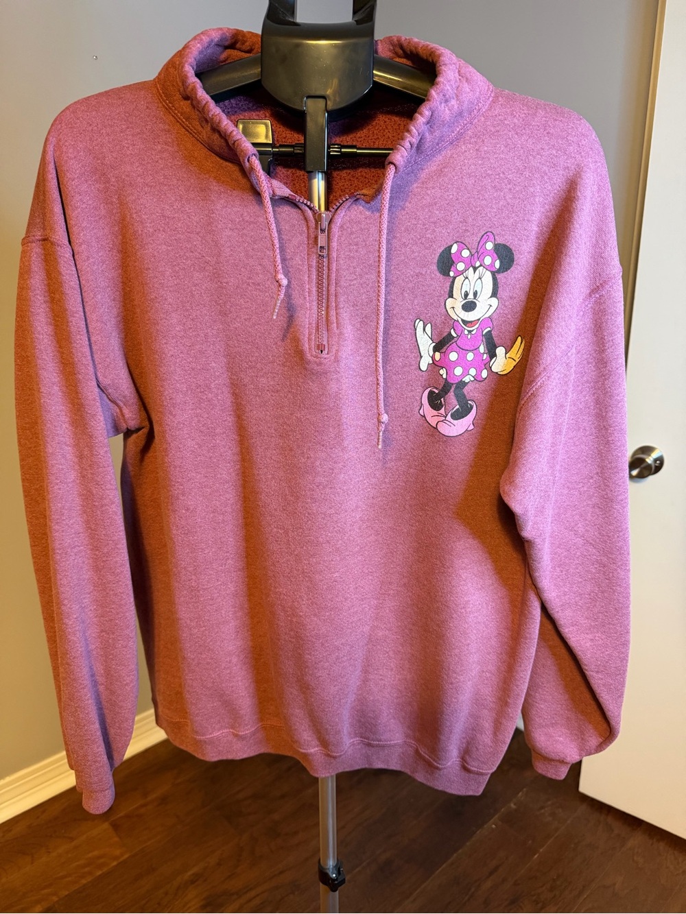 Vintage Disney Women's Minnie Mouse Half-Zip Sweatshirt - Mauve Pink